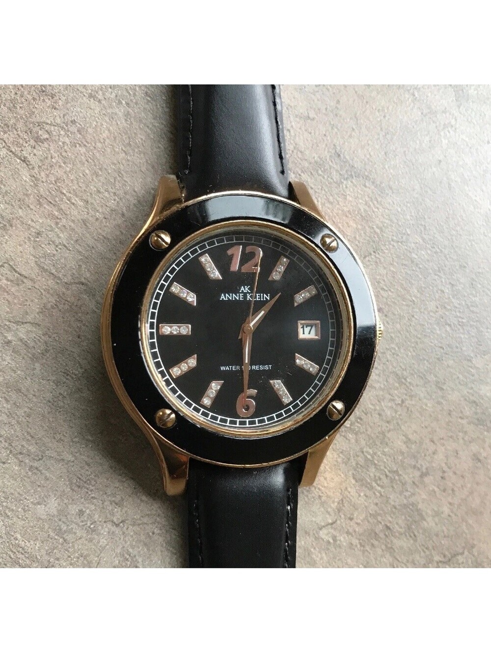 Anne Klein Womens Watch 10/8992 Copper Accent Case With Black Leather Band